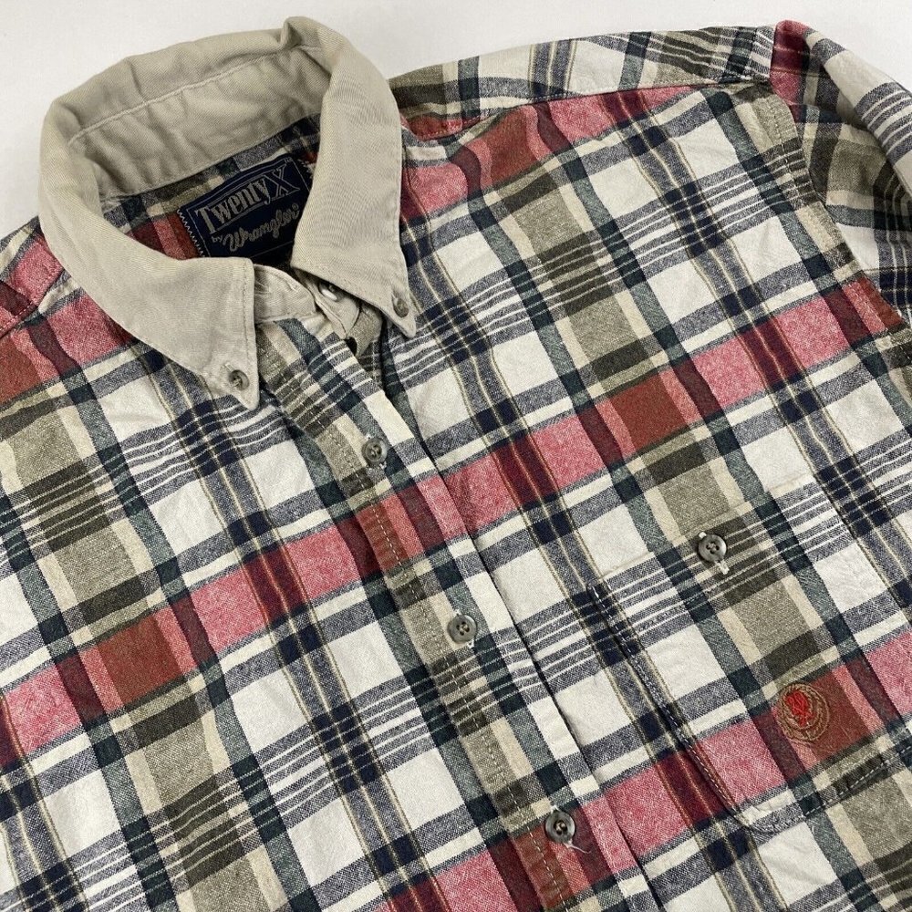 Wrangler Twenty X Button Up Shirt Men’s L Plaid Long Sleeve Linen Cotton Blend